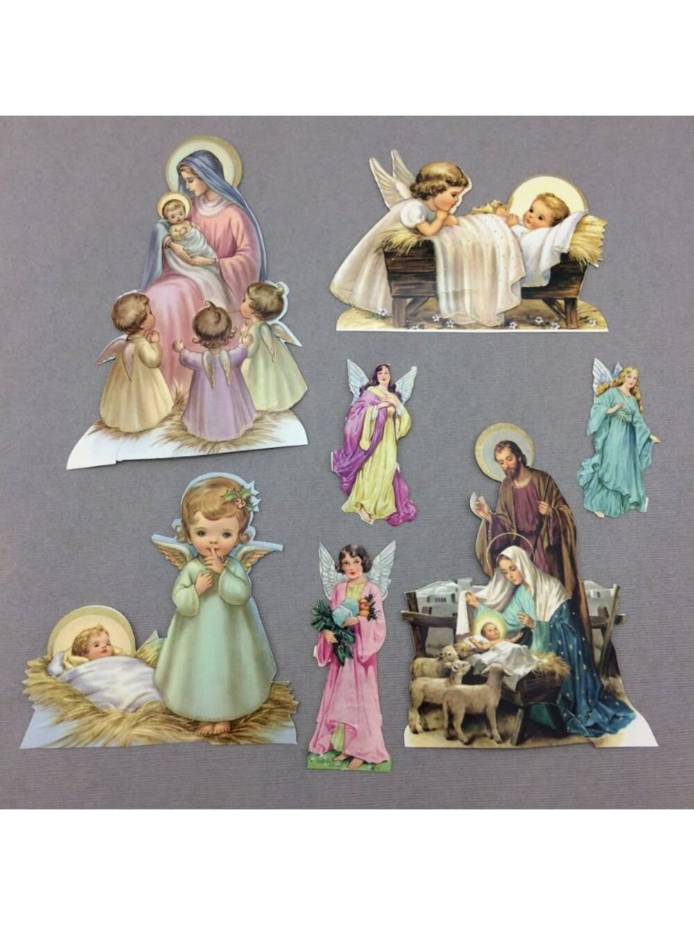 Vtg Christian Stand Up Cards & Angel Stickers Roman Catholic Christmas Nativity